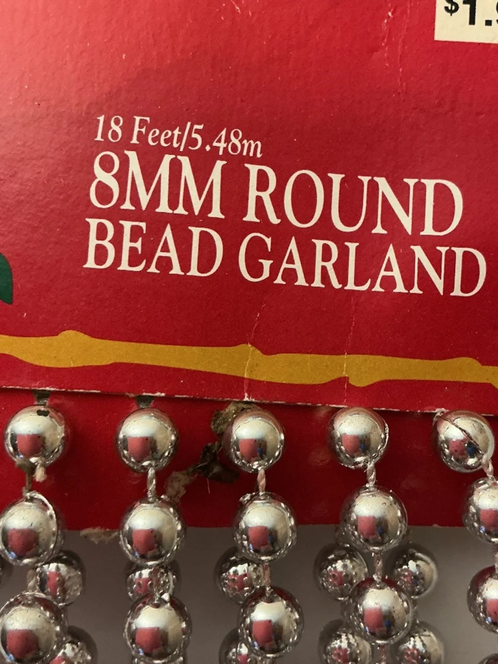 NEW 7 Red & Silver Bead Garland Christmas or Arts and Crafts